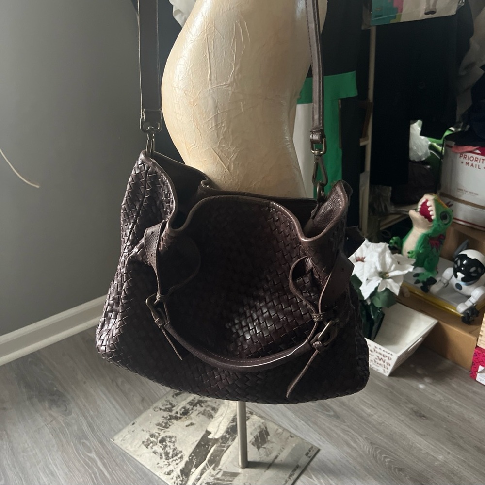 Valentina Dark Brown Woven Shoulder Bag - Picture 8 of 10